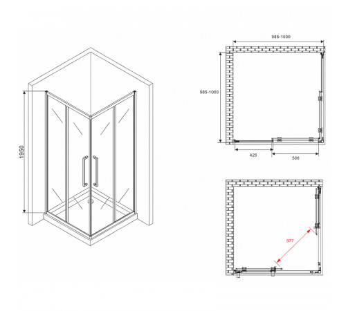 Душевой уголок Abber Schwarzer Diamant 100x100 AG02100BDTH профиль Черный стекло тонированное