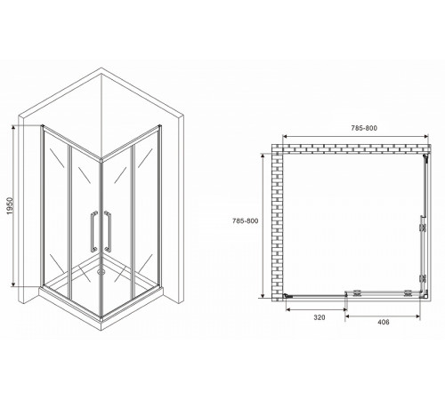 Душевой уголок Abber Schwarzer Diamant 80x80 AG02080BH профиль Черный стекло прозрачное