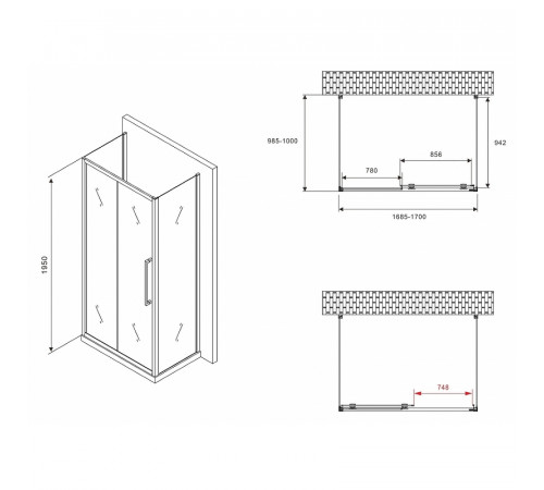 Душевой уголок Abber Schwarzer Diamant 170x100 AG30170BMH-S100BM-S100BM профиль Черный стекло матовое