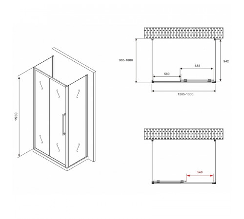 Душевой уголок Abber Schwarzer Diamant 130x100 AG30130BMH-S100BM-S100BM профиль Черный стекло матовое