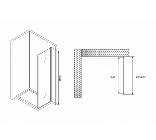 Душевая стенка Abber Schwarzer Diamant 80x195 S80 профиль Хром стекло прозрачное