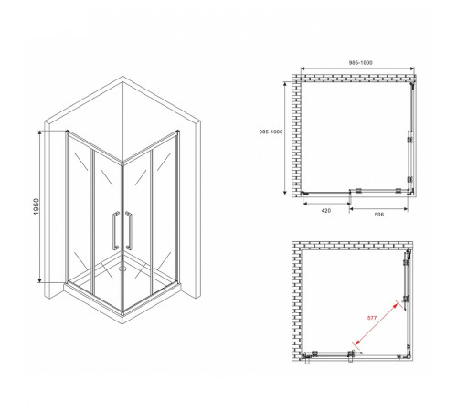 Душевой уголок Abber Schwarzer Diamant 100x100 AG02100BMH профиль Черный стекло матовое