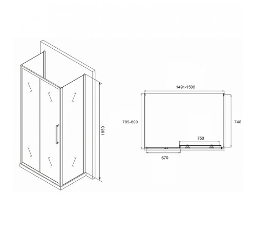 Душевой уголок Abber Schwarzer Diamant 150x80 AG30150MH-S80M-S80M профиль Хром стекло матовое