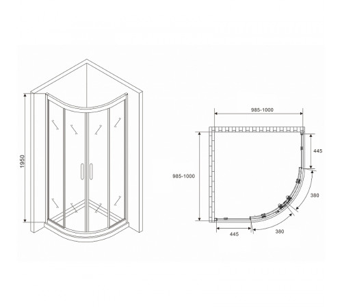 Душевой уголок Abber Schwarzer Diamant 100x100 AG01100 профиль Хром стекло прозрачное