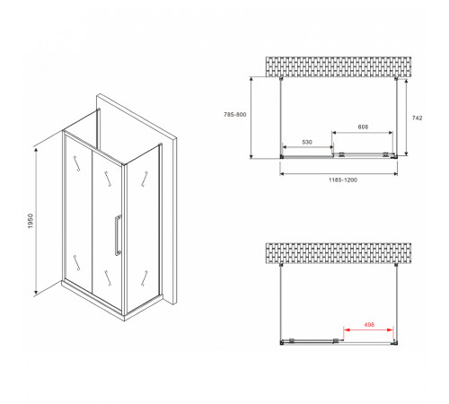 Душевой уголок Abber Schwarzer Diamant 120x80 AG30120BMH-S80BM-S80BM профиль Черный стекло матовое