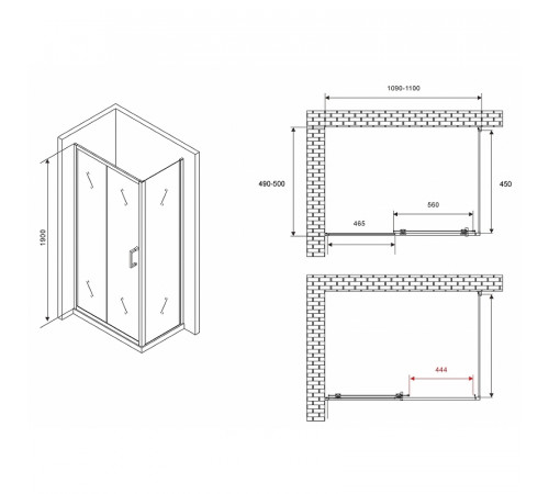 Душевой уголок Abber Schwarzer Diamant 110x50 AG30110B5-S50B5 профиль Черный стекло прозрачное