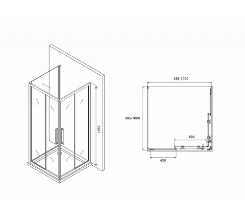 Душевой уголок Abber Schwarzer Diamant 100х100 AG02100BH-S100B профиль Черный стекло прозрачное