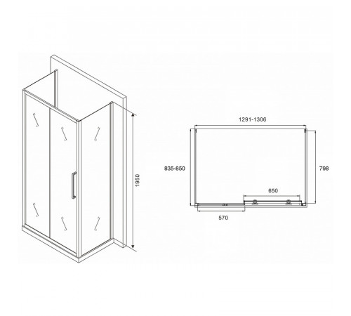 Душевой уголок Abber Schwarzer Diamant 130x85 AG30130H-S85-S85 профиль Хром стекло прозрачное