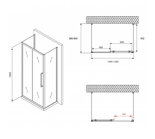 Душевой уголок Abber Schwarzer Diamant 130x60 AG30130MH-S60M-S60M профиль Хром стекло матовое