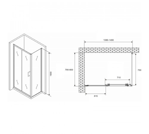 Душевой уголок Abber Schwarzer Diamant 140x80 AG301405-S805 профиль Хром стекло прозрачное