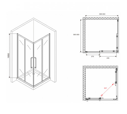 Душевой уголок Abber Schwarzer Diamant 90x90 AG02090BDTH профиль Черный стекло тонированное