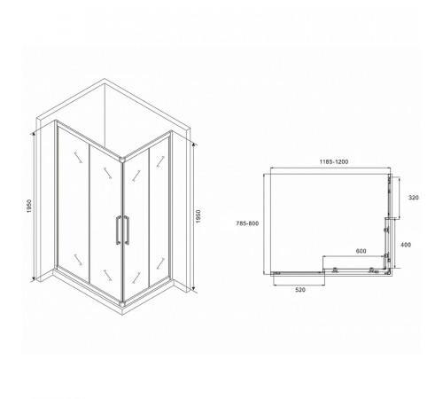 Душевой уголок Abber Schwarzer Diamant 120x80 AG02128MH профиль Хром стекло матовое