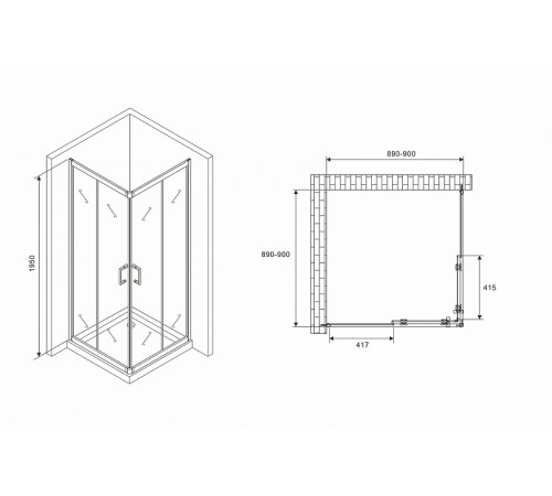 Душевой уголок Abber Schwarzer Diamant 90x90 AG02090B5 профиль Черный стекло прозрачное