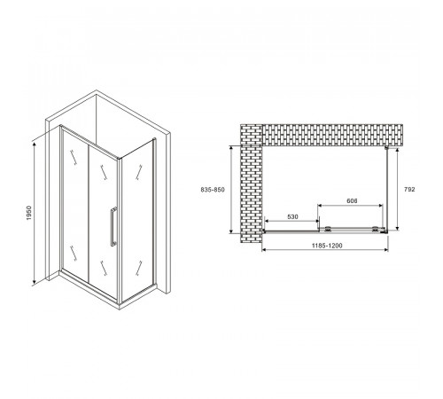 Душевой уголок Abber Schwarzer Diamant 120x85 AG30120H-S85 профиль Хром стекло прозрачное