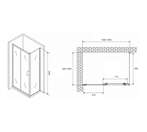 Душевой уголок Abber Schwarzer Diamant 140x100 AG301405-S1005 профиль Хром стекло прозрачное