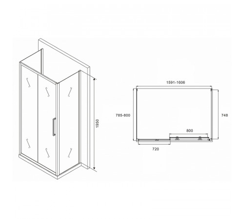 Душевой уголок Abber Schwarzer Diamant 160x80 AG30160MH-S80M-S80M профиль Хром стекло матовое