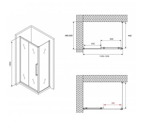 Душевой уголок Abber Schwarzer Diamant 120x50 AG30120BH-S50B профиль Черный стекло прозрачное