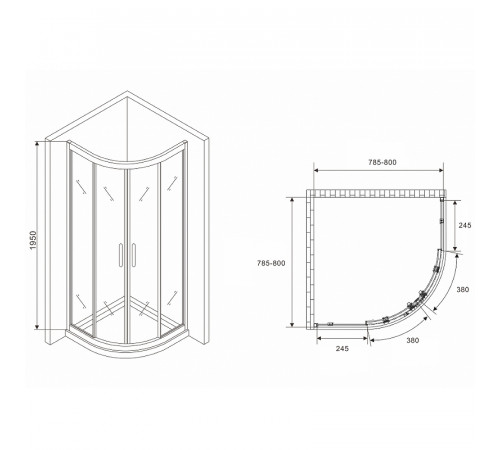 Душевой уголок Abber Schwarzer Diamant 80x80 AG01080 профиль Хром стекло прозрачное