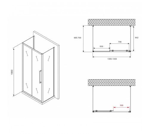 Душевой уголок Abber Schwarzer Diamant 140x70 AG30140BMH-S70BM-S70BM профиль Черный стекло матовое