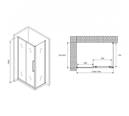 Душевой уголок Abber Schwarzer Diamant 130x85 AG30130BH-S85B профиль Черный стекло прозрачное