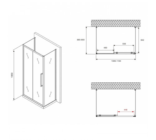 Душевой уголок Abber Schwarzer Diamant 110x90 AG30110BMH-S90BM-S90BM профиль Черный стекло матовое