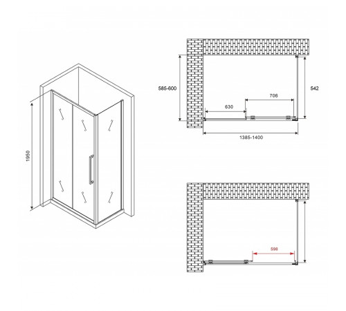 Душевой уголок Abber Schwarzer Diamant 140x60 AG30140MH-S60M профиль Хром стекло матовое