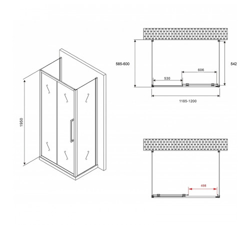 Душевой уголок Abber Schwarzer Diamant 120x60 AG30120MH-S60M-S60M профиль Хром стекло матовое