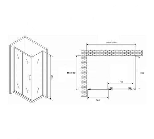 Душевой уголок Abber Schwarzer Diamant 150x90 AG301505-S905 профиль Хром стекло прозрачное