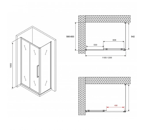 Душевой уголок Abber Schwarzer Diamant 120x60 AG30120BH-S60B профиль Черный стекло прозрачное