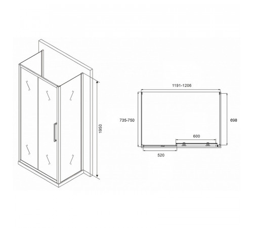 Душевой уголок Abber Schwarzer Diamant 120x75 AG30120MH-S75M-S75M профиль Хром стекло матовое