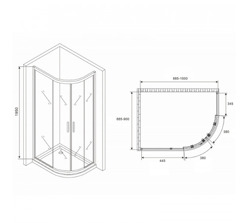 Душевой уголок Abber Schwarzer Diamant 100x90 AG01190 профиль Хром стекло прозрачное