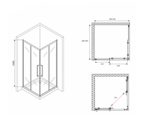 Душевой уголок Abber Schwarzer Diamant 90x90 AG02090BMH профиль Черный стекло матовое