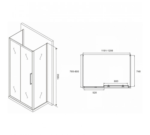 Душевой уголок Abber Schwarzer Diamant 120x80 AG30120MH-S80M-S80M профиль Хром стекло матовое