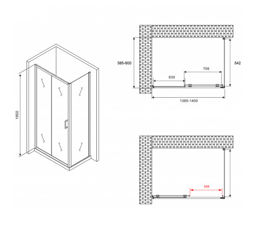 Душевой уголок Abber Schwarzer Diamant 140x60 AG30140B-S60B профиль Черный стекло прозрачное