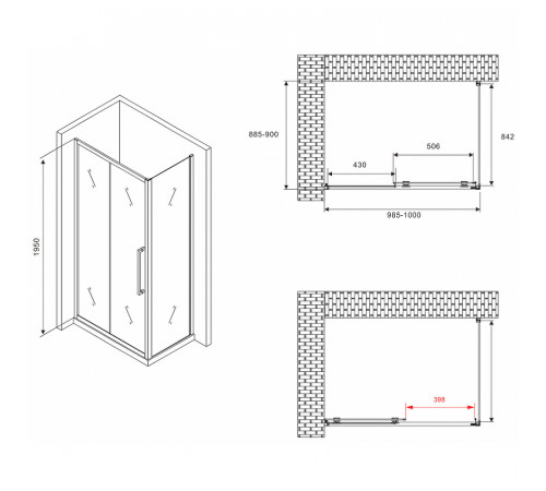 Душевой уголок Abber Schwarzer Diamant 100x90 AG30100BMH-S90BM профиль Черный стекло матовое