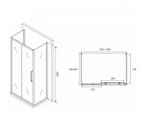 Душевой уголок Abber Schwarzer Diamant 130x80 AG30130MH-S80M-S80M профиль Хром стекло матовое