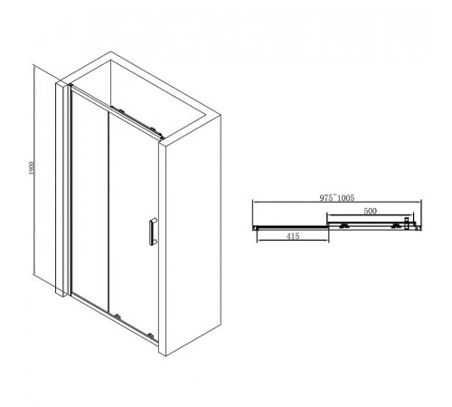 Душевая дверь Abber AG30100B 100x190 профиль Черный стекло прозрачное