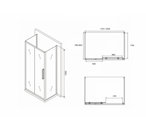 Душевой уголок Abber Schwarzer Diamant 120х80 AG30120BH-S80B-S80B профиль Черный стекло прозрачное