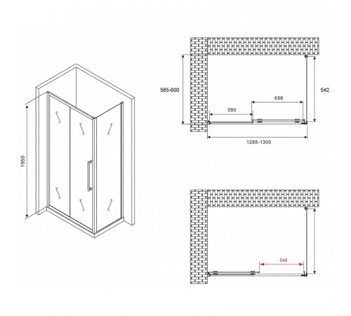 Душевой уголок Abber Schwarzer Diamant 130x60 AG30130H-S60 профиль Хром стекло прозрачное