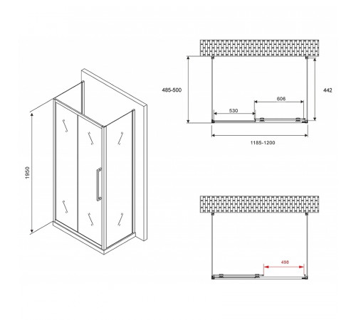 Душевой уголок Abber Schwarzer Diamant 120x50 AG30120BH-S50B-S50B профиль Черный стекло прозрачное