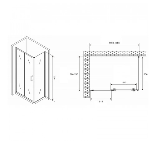 Душевой уголок Abber Schwarzer Diamant 120x70 AG301205-S705 профиль Хром стекло прозрачное