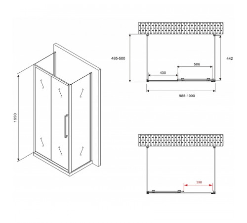 Душевой уголок Abber Schwarzer Diamant 100x50 AG30100H-S50-S50 профиль Хром стекло прозрачное