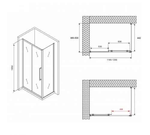 Душевой уголок Abber Schwarzer Diamant 120x50 AG30120H-S50 профиль Хром стекло прозрачное