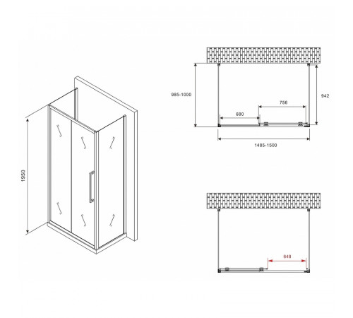 Душевой уголок Abber Schwarzer Diamant 150x100 AG30150BMH-S100BM-S100BM профиль Черный стекло матовое