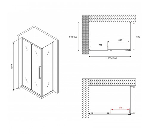 Душевой уголок Abber Schwarzer Diamant 170x60 AG30170MH-S60M профиль Хром стекло матовое