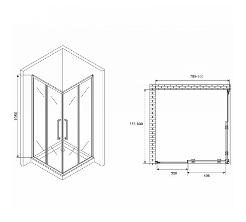 Душевой уголок Abber Schwarzer Diamant 80x80 AG02080MH профиль Хром стекло матовое