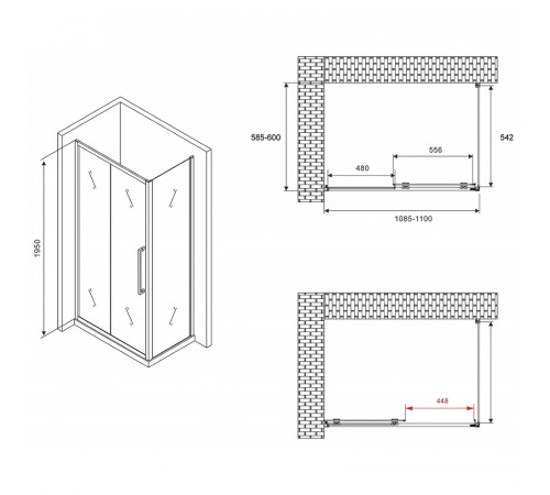 Душевой уголок Abber Schwarzer Diamant 110x60 AG30110MH-S60M профиль Хром стекло матовое