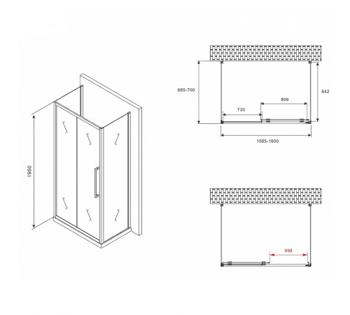 Душевой уголок Abber Schwarzer Diamant 160x70 AG30160BMH-S70BM-S70BM профиль Черный стекло матовое