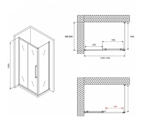 Душевой уголок Abber Schwarzer Diamant 130x60 AG30130MH-S60M профиль Хром стекло матовое