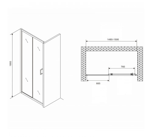 Душевая дверь Abber Schwarzer Diamant 150 AG301505 профиль Хром стекло прозрачное